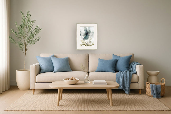 "Ethereal Blossom II" Framed Canvas Under Acrylic - Teal / Cream