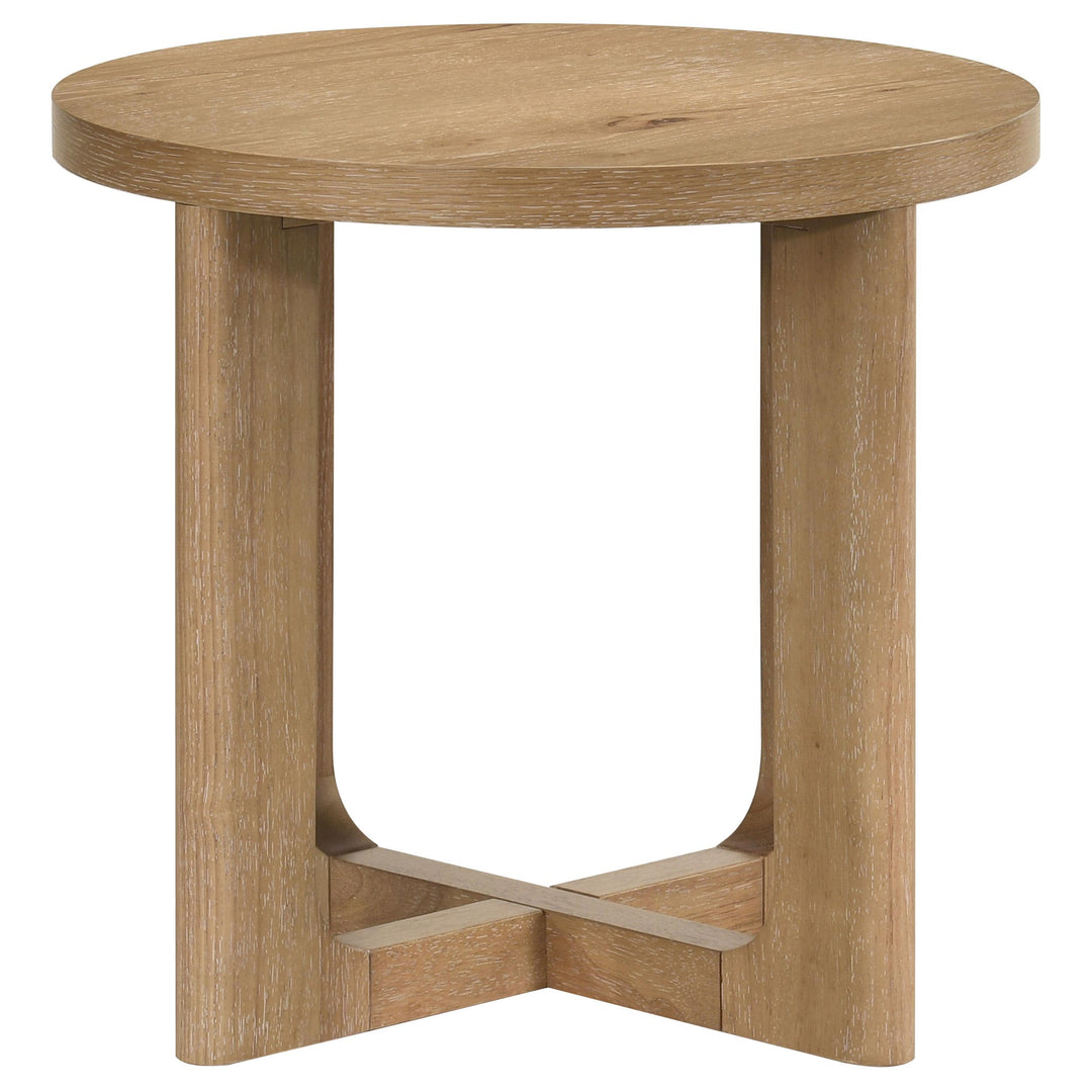 Kessler 2-piece Round Sculptural Wood Coffee Table Set Light Oak