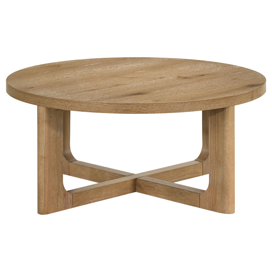 Kessler 2-piece Round Sculptural Wood Coffee Table Set Light Oak