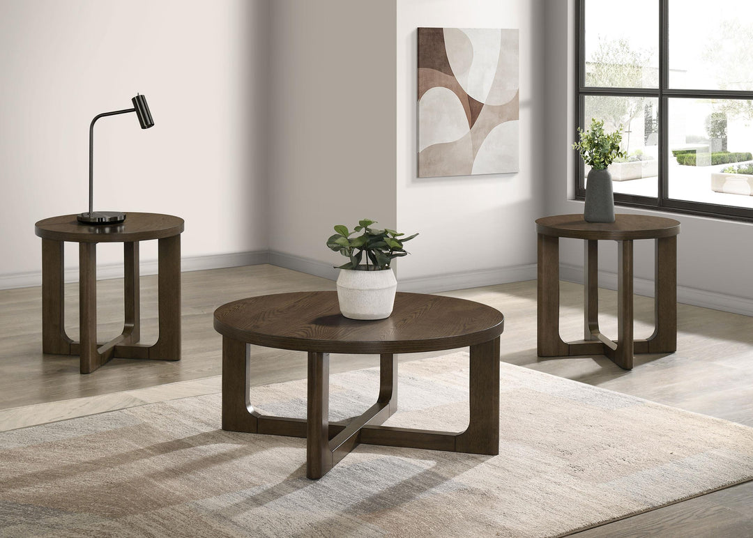 Kessler Round Sculptural Wood Coffee Table Brown