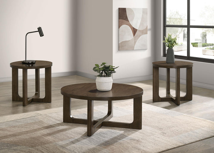 Kessler Round Sculptural Wood Coffee Table Brown