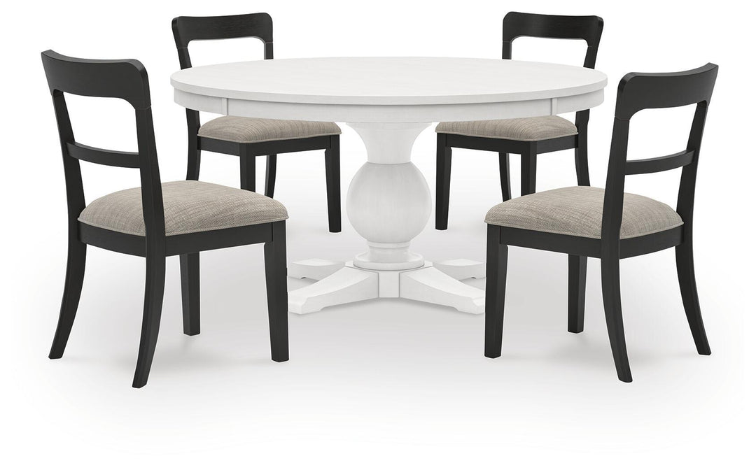 Greddinton - Round Dining Table Set - Black Chairs