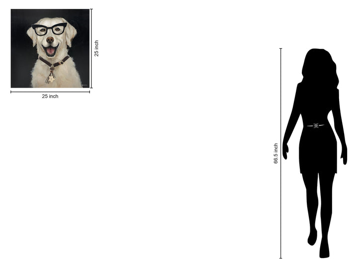 Cheerful Scholar Pup - 25" x 25" Framed Wall Art