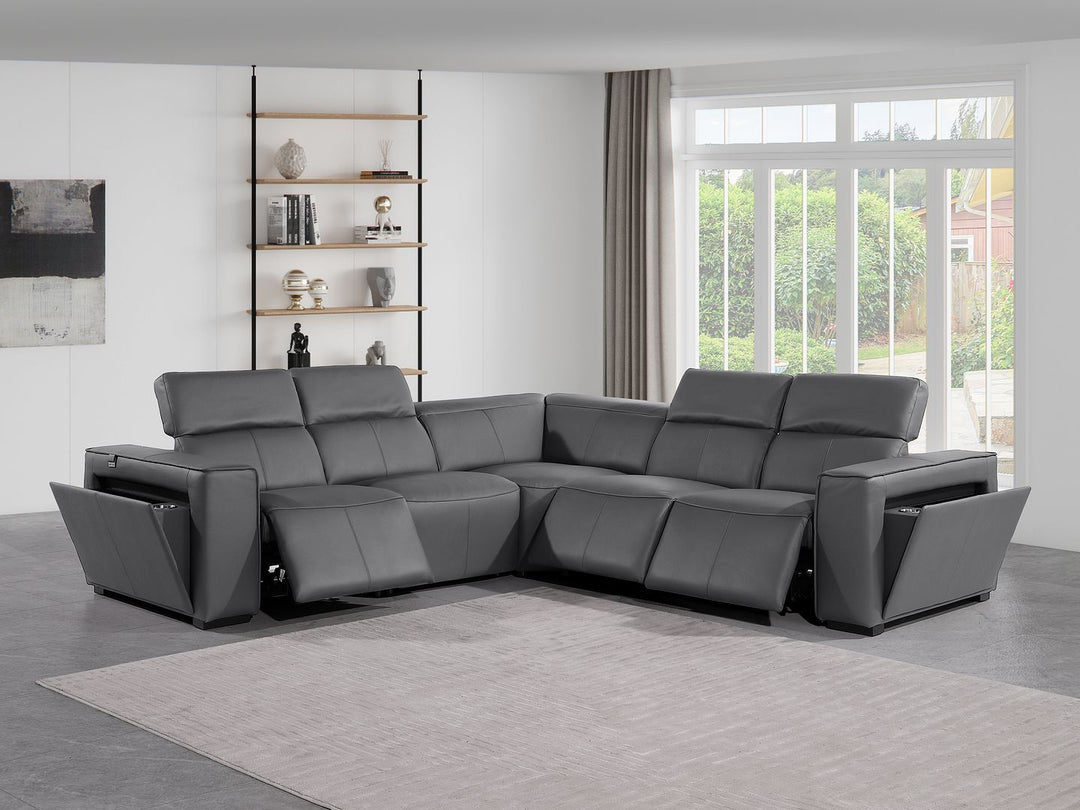 1224 - 5-Piece L-Shaped Sectional Sofa In With 3 Power Recliners &amp; Power Headrests