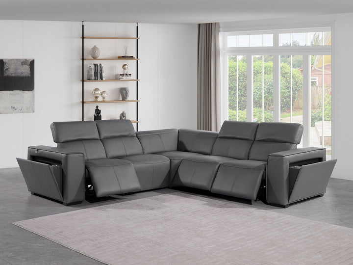 1224 - 5-Piece L-Shaped Sectional Sofa In With 3 Power Recliners &amp; Power Headrests