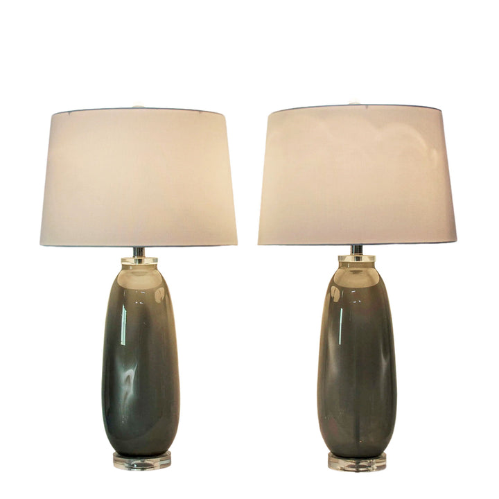 Crystal Breeze Art Glass &amp; Crystal Table Lamp (Set of 2) - Gray Cloud / Clear Crystal