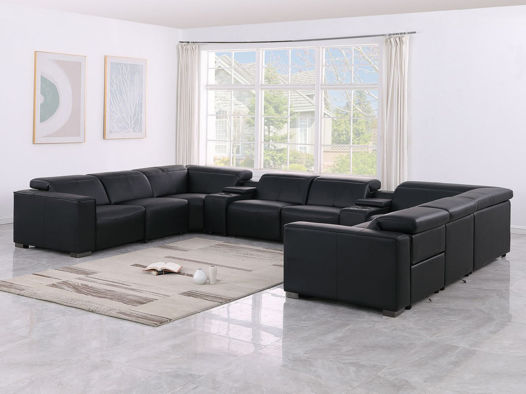 1208 - 10 Piece U Shaped Leather Sectional With 4 Power Recliners & Power Headrest