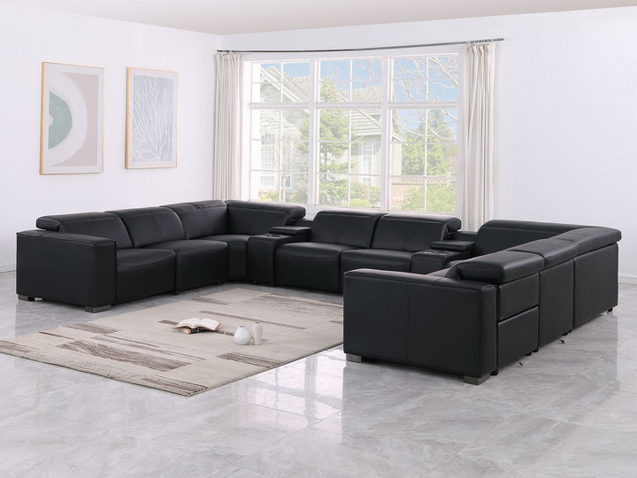 1208 - 10 Piece U Shaped Leather Sectional With 4 Power Recliners & Power Headrest