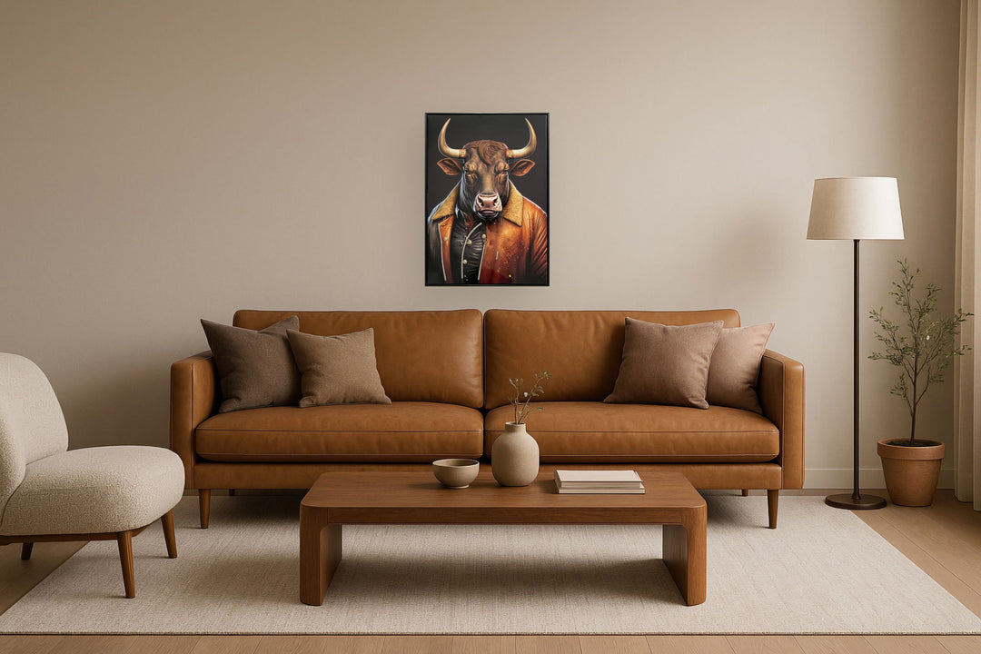 Bull in Vintage Jacket - 21" x 29" Framed Wall Art