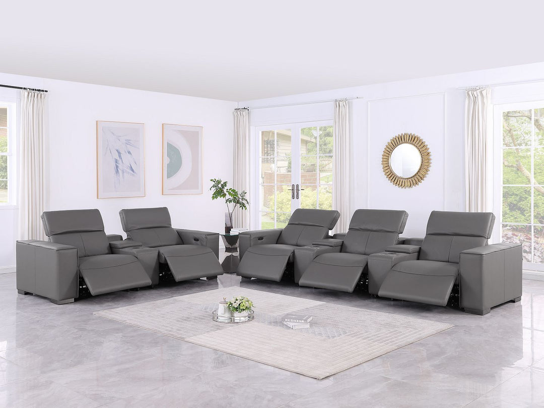 1208 - Modular Leather Sofa Loveseat With 6 Recliners And Power Headrests