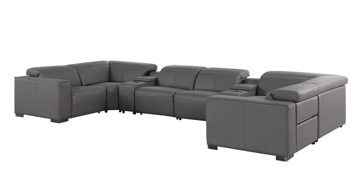 1208 - 8 Piece Modular Leather Sectional With 2 Power Recliners &amp; Power Headrests
