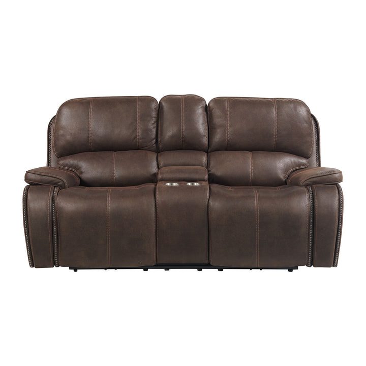 Atlantis - Power Motion Loveseat With Power Headrest & Console - Heritage Coffee