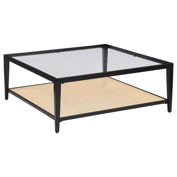 Amherst - Glass Top Metal with Cane Shelf Table