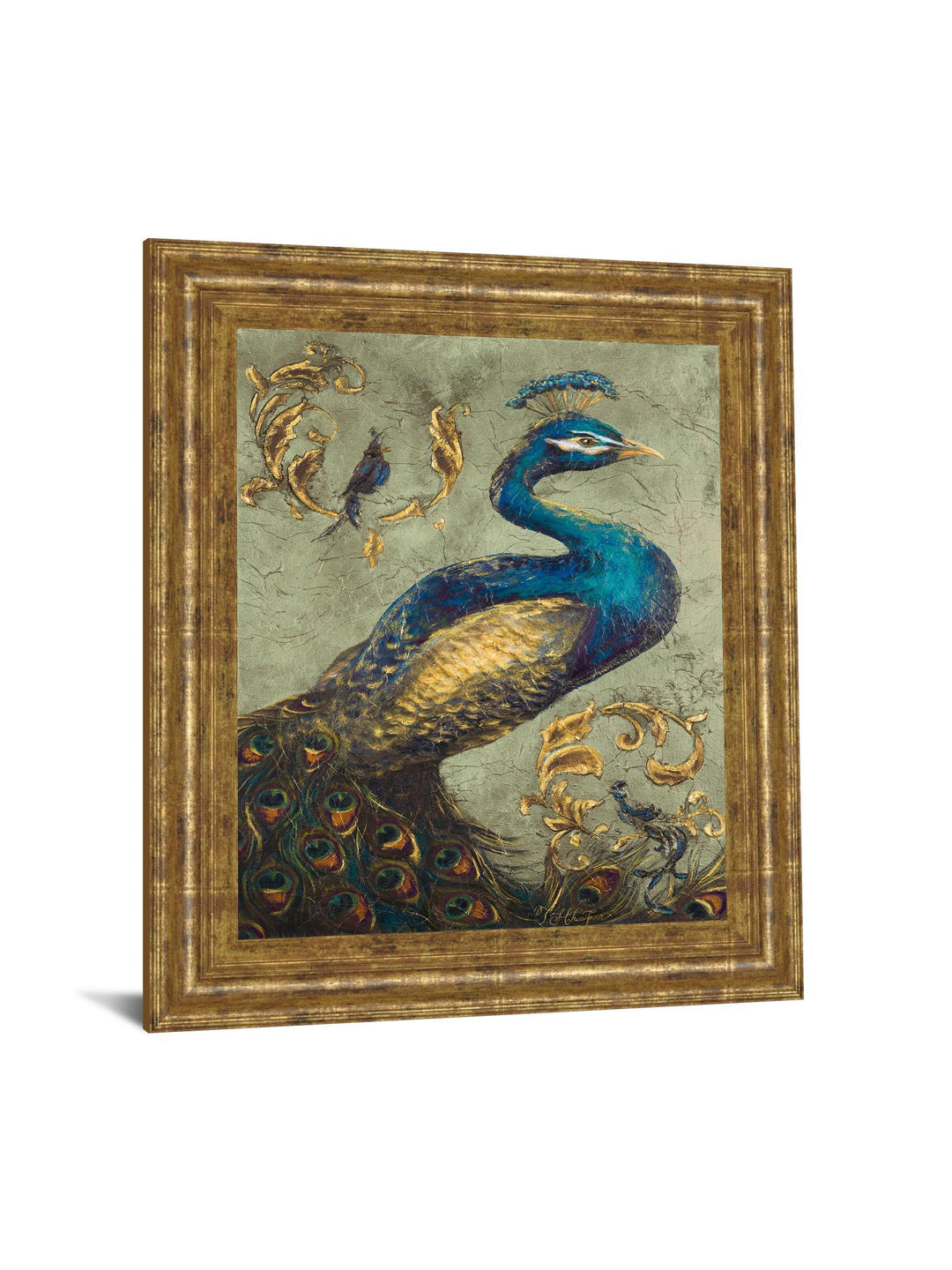 Peacock On Sage I By Tiffany Hakimipour - Framed Print Wall Art - Blue