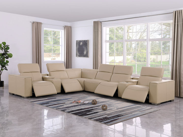 1208 - 8 Piece L Shaped Leather Sectional With 4 Power Recliners &amp; Power Headrests