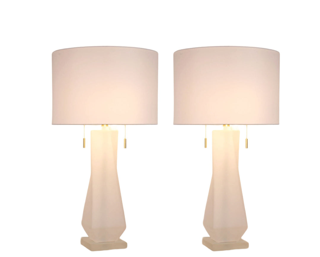 Faceted Frost Art Glass &amp; Frosted Crystal Table Lamp (Set of 2) - Frosted Art Glass / Frosted Crystal