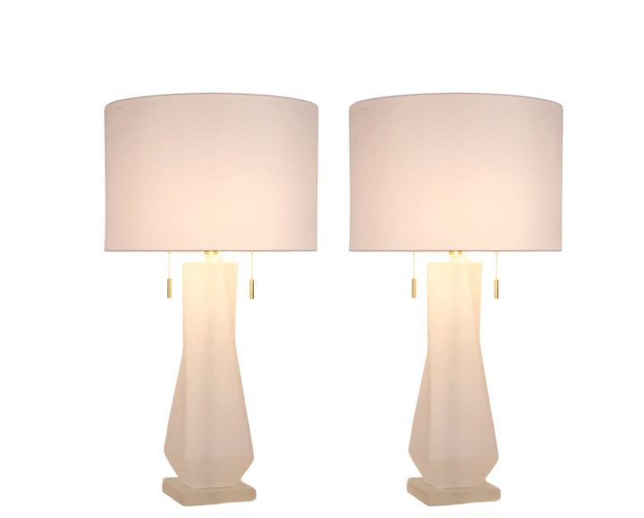 Faceted Frost Art Glass &amp; Frosted Crystal Table Lamp (Set of 2) - Frosted Art Glass / Frosted Crystal