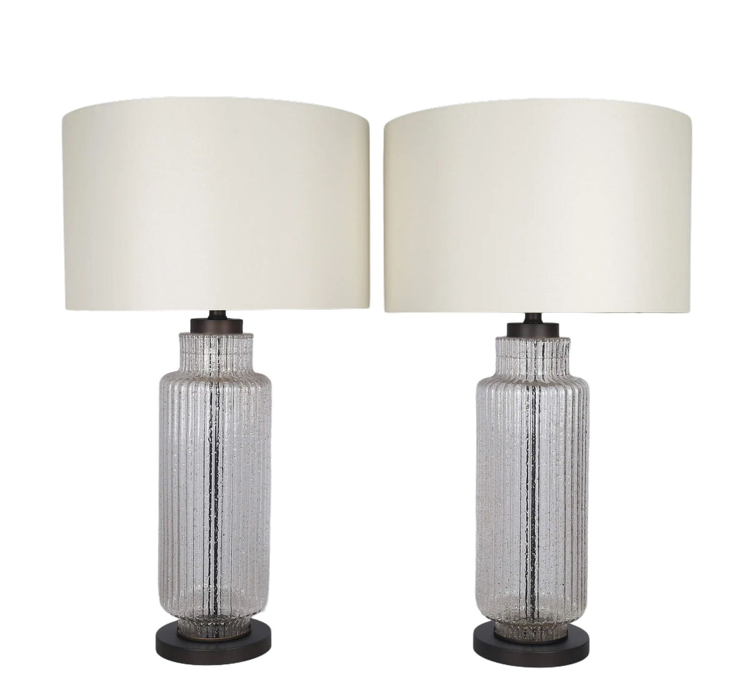 Lumina Ripple Ribbed Glass &amp; Metal Table Lamp (Set of 2) - Clear Glass With Gold Flecks / Oil Bronze