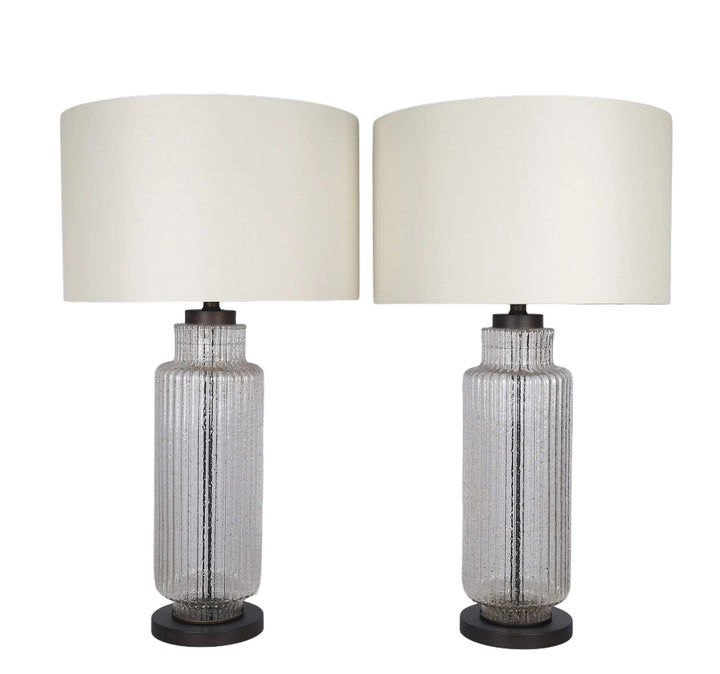 Lumina Ripple Ribbed Glass &amp; Metal Table Lamp (Set of 2) - Clear Glass With Gold Flecks / Oil Bronze