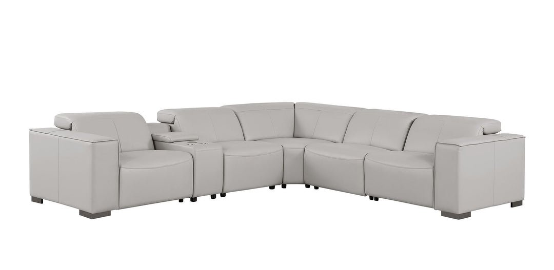 1208 - 6-Piece L-Shaped Leather Reclining Sectional With 3 Power Recliners