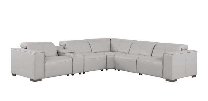 1208 - 6-Piece L-Shaped Leather Reclining Sectional With 3 Power Recliners