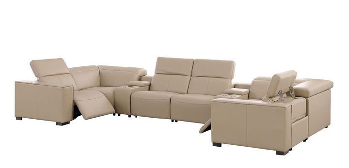 1208 - 8 Piece Modular Leather Sectional With 2 Power Recliners &amp; Power Headrests