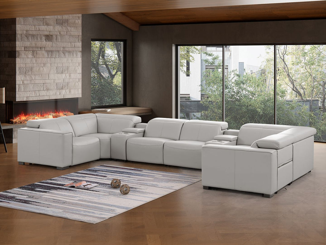 1208 - 8 Piece Modular Leather Sectional With 2 Power Recliners & Power Headrests
