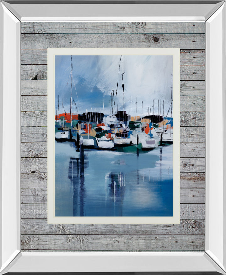 Docked By Fitsimmons, A. - Mirror Framed Print Wall Art - Blue