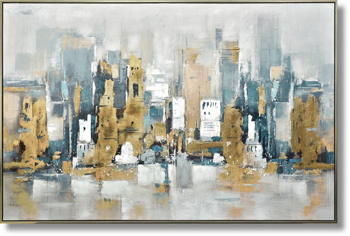 Urban Gold Reflection - 39" x 59" Framed Wall Art