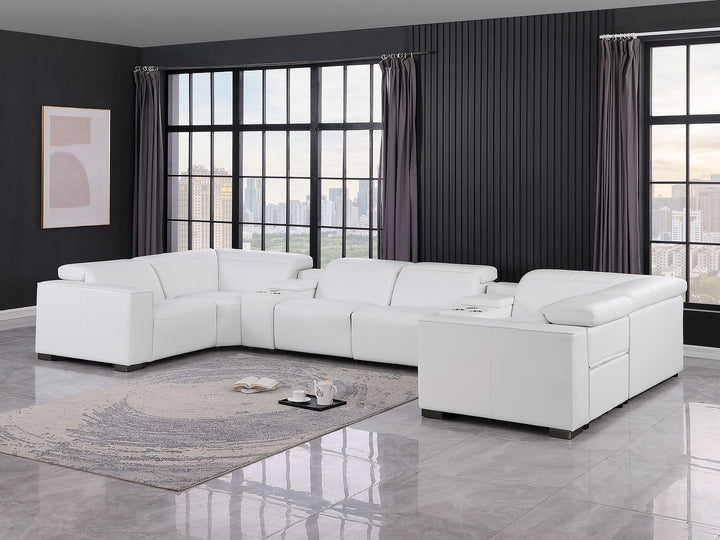 1208 - 8 Piece U Shaped Leather Sectional With 4 Power Recliner &amp; Power Headrests - White