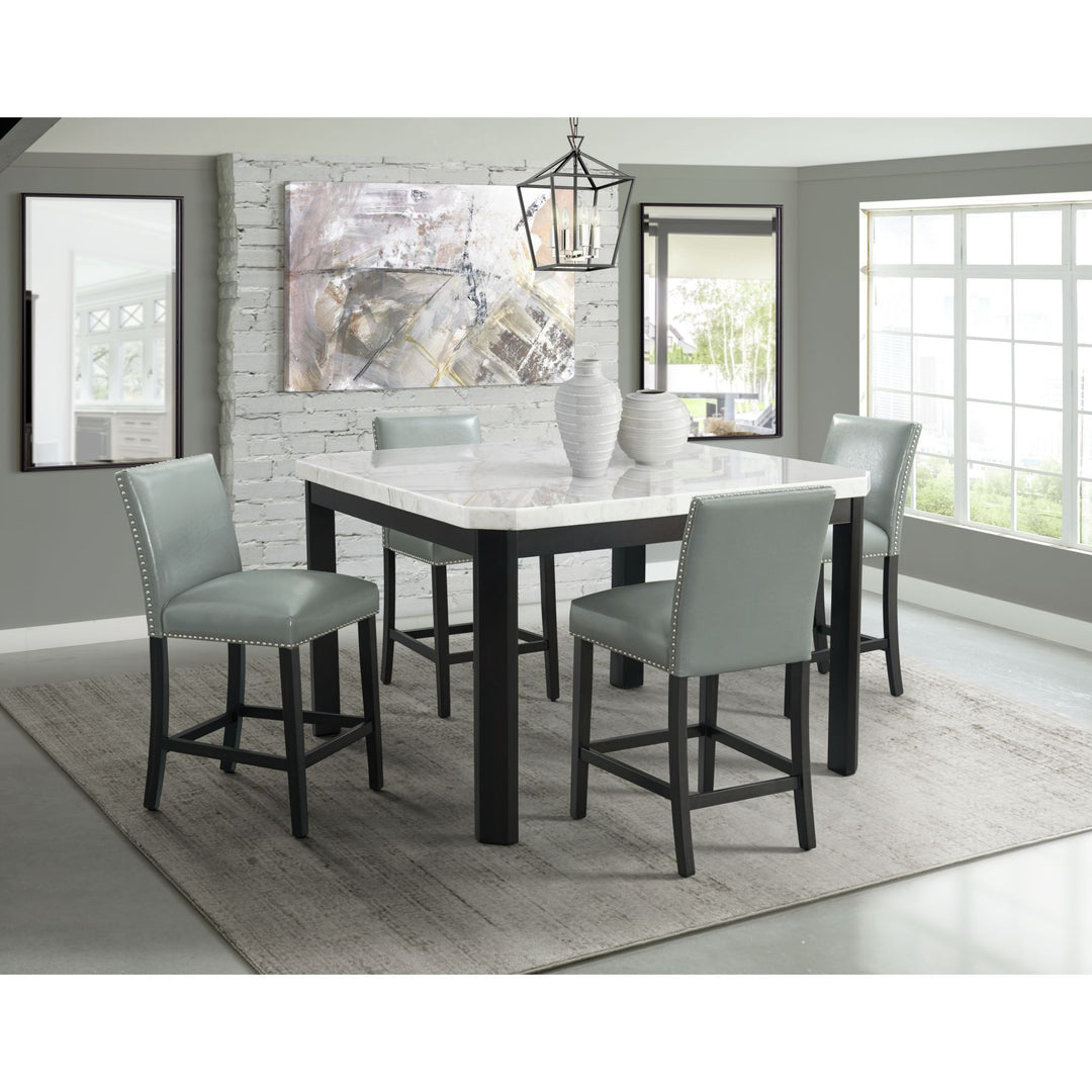 Francesca - 5 Piece Square Counter Dining Set (Table &amp; Four Chairs) - White Marble