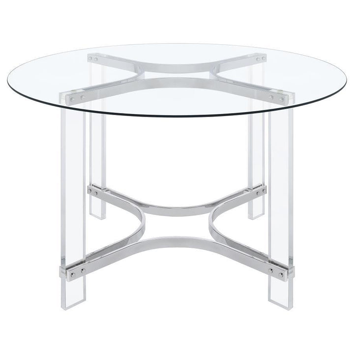 Keeling - 5 Piece Round Glass Top Acrylic Dining Set - Chrome