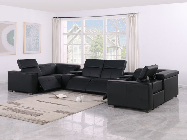 1208 - 8 Piece U Shaped Leather Sectional With 4 Power Recliners &amp; Power Headrests