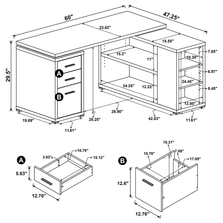 Yvette 60-inch 3-drawer L-Shape Computer Desk Mango