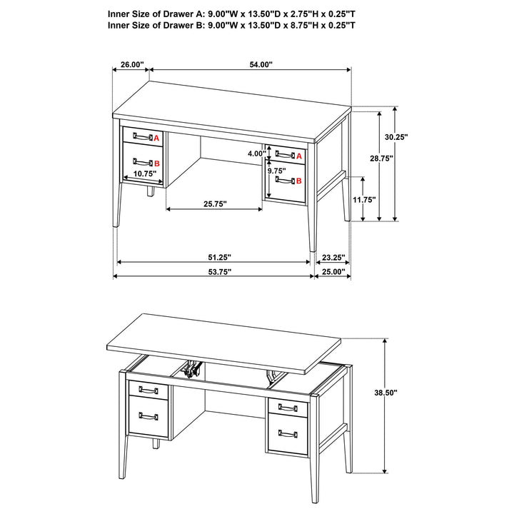 Graham 54-inch 4-drawer Double Pedestal Lift Top Computer Desk Black