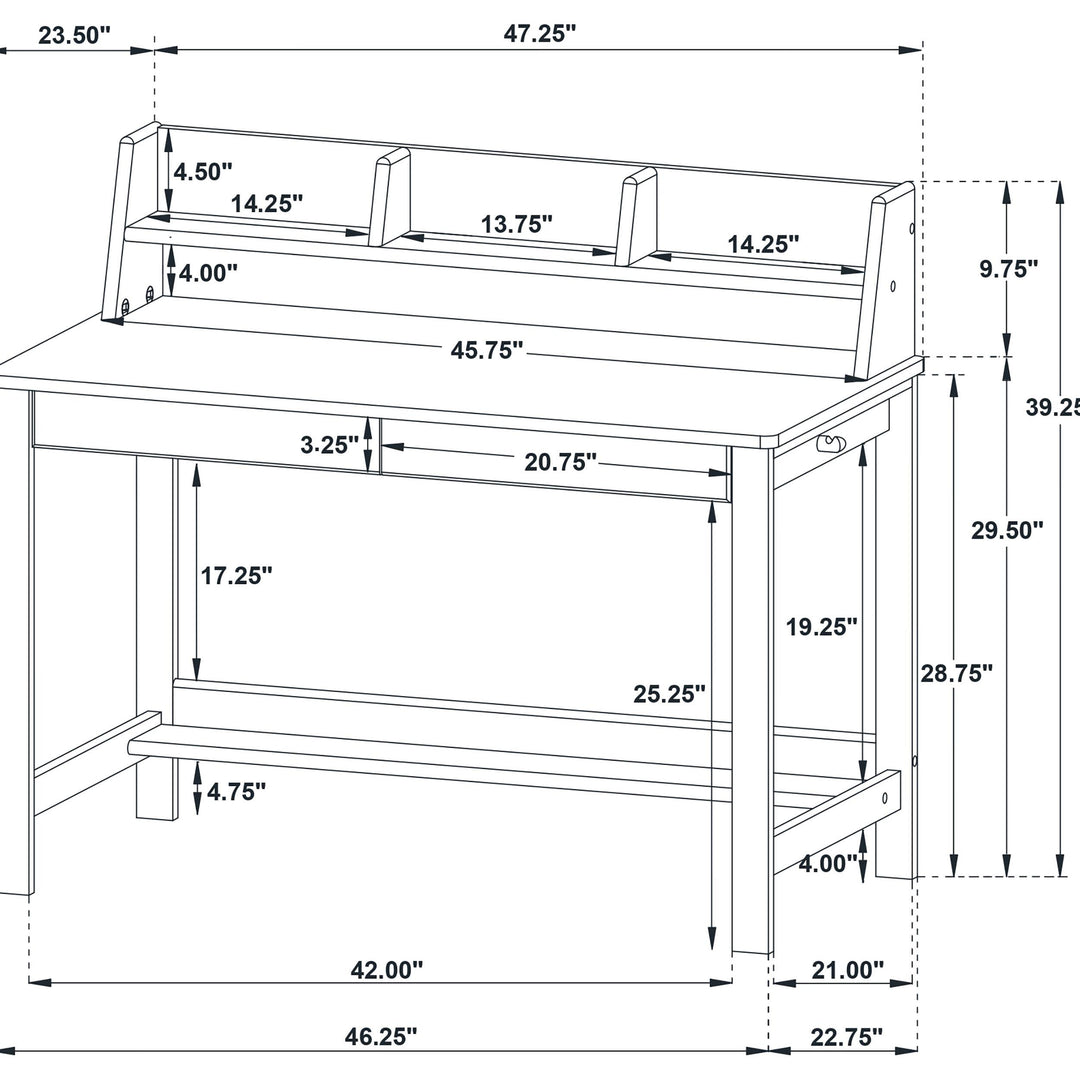 Besler 47-inch SmartTop Writing Desk with Shelf Grey Stone and Black