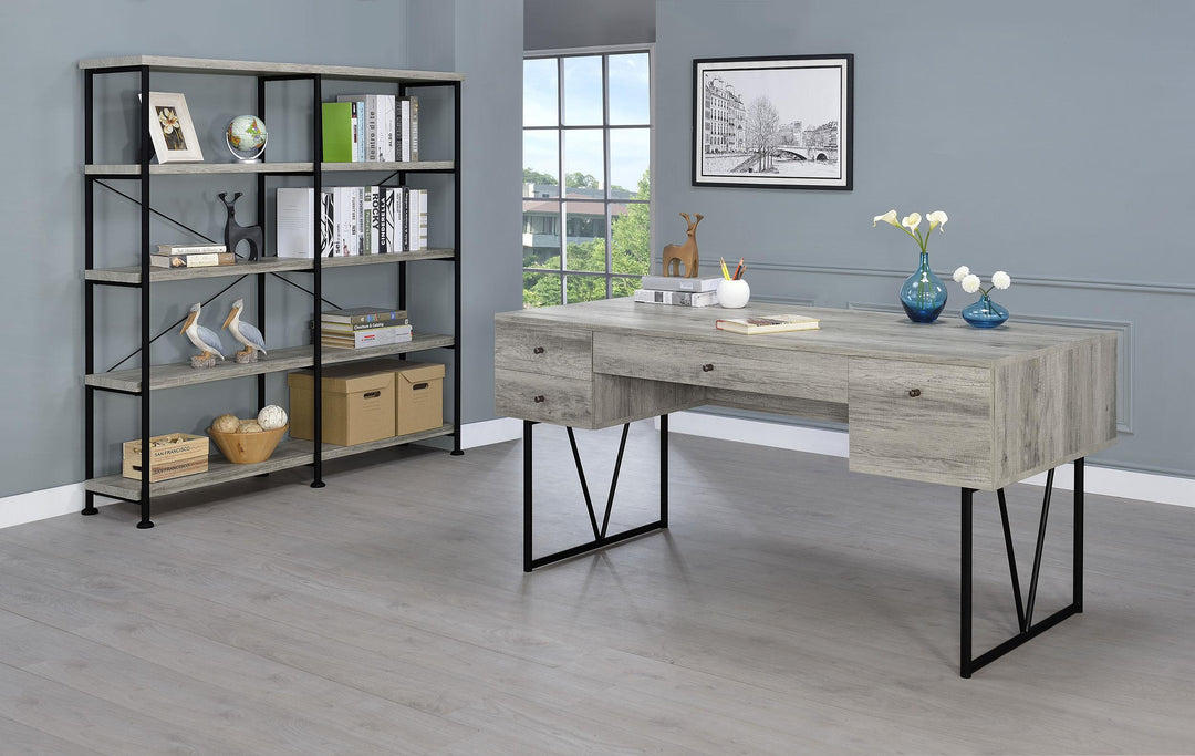 Analiese 63-inch 4-shelf Double Bookshelf Grey Driftwood