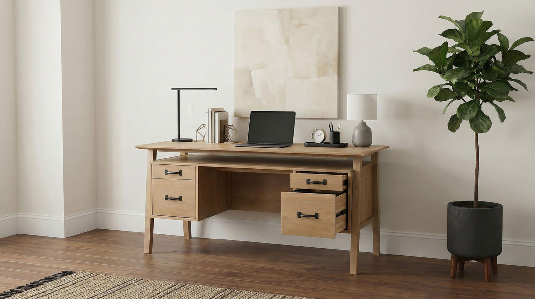 Goodson 64-inch 4-Drawer Double Pedestal Computer Desk Distressed Light Brown