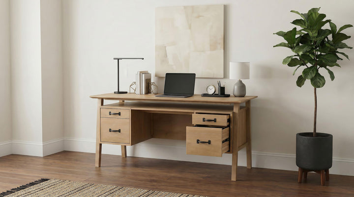Goodson 64-inch 4-Drawer Double Pedestal Computer Desk Distressed Light Brown