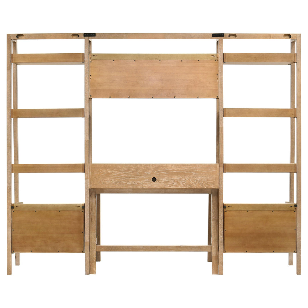 Fabian 4-piece Computer Desk and Bookshelf Set Distressed Light Brown