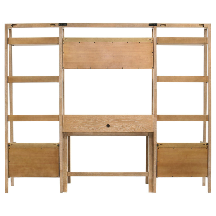 Fabian 4-piece Computer Desk and Bookshelf Set Distressed Light Brown