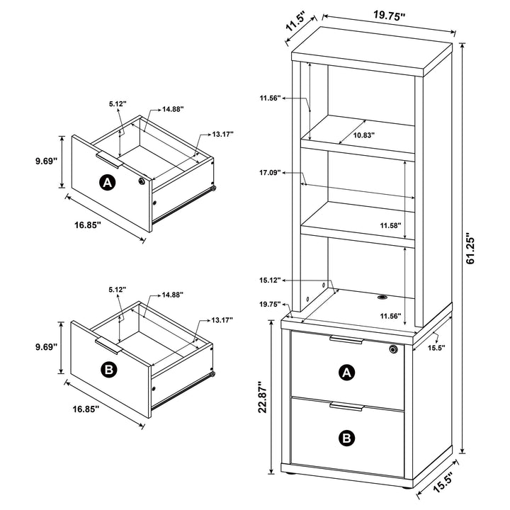 Westpark 3-piece Wall Unit Bookcase Set with USB Black