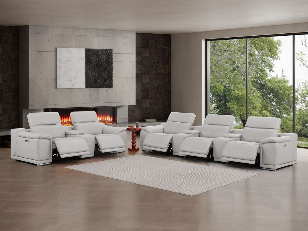 2679 - Power Reclining Sofa And Loveseat In Genuine Leather (5 Recliners With Power Headrests &amp; 3 Consoles)