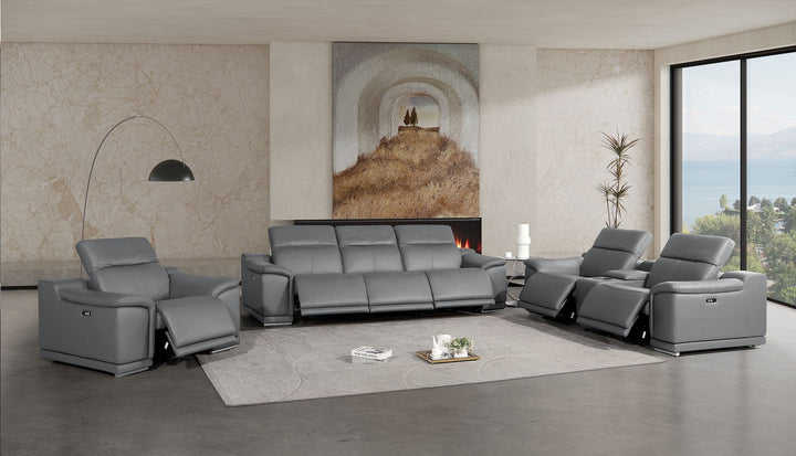 2679 - Power Reclining Sofa, Console Loveseat &amp; Chair Set In Genuine Leather (6 Recliners)