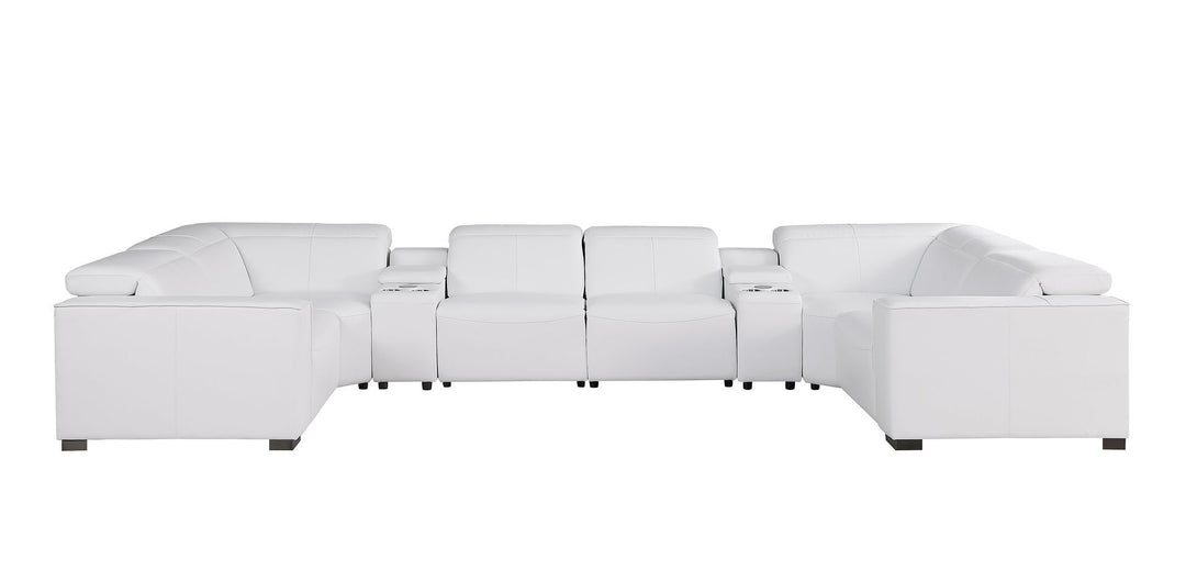 1208 - 8 Piece U Shaped Leather Sectional With 4 Power Recliner &amp; Power Headrests - White