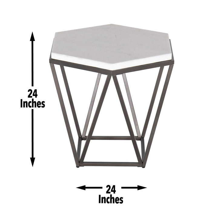 Corvus - End Table With Marble Top Hexagon - White