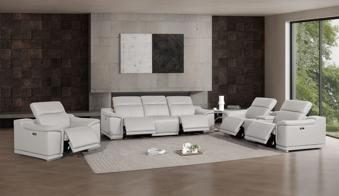 2679 - Power Reclining Sofa, Console Loveseat &amp; Chair Set In Genuine Leather (5 Recliners)