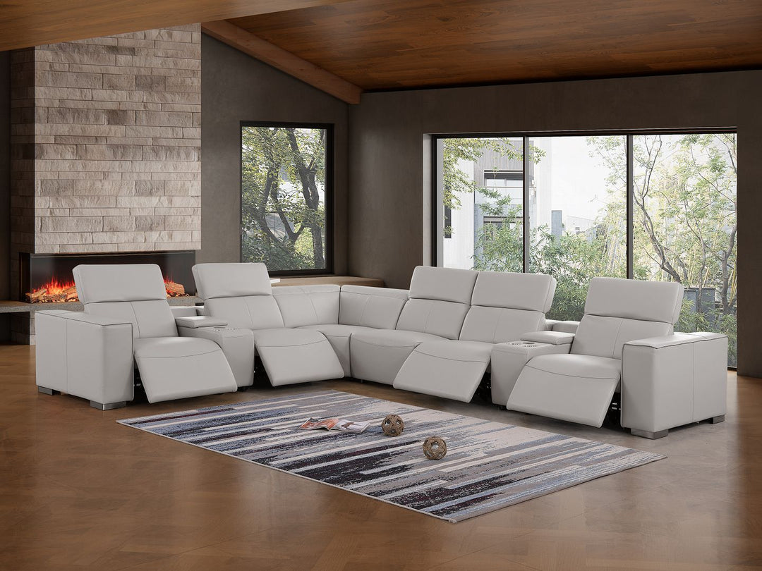 1208 - 8 Piece L Shaped Leather Sectional With 4 Power Recliners &amp; Power Headrests