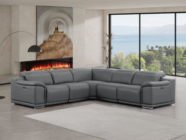 2679 - 5-Piece L-Shaped Power Reclining Sectional In Genuine Leather (3 Recliners)