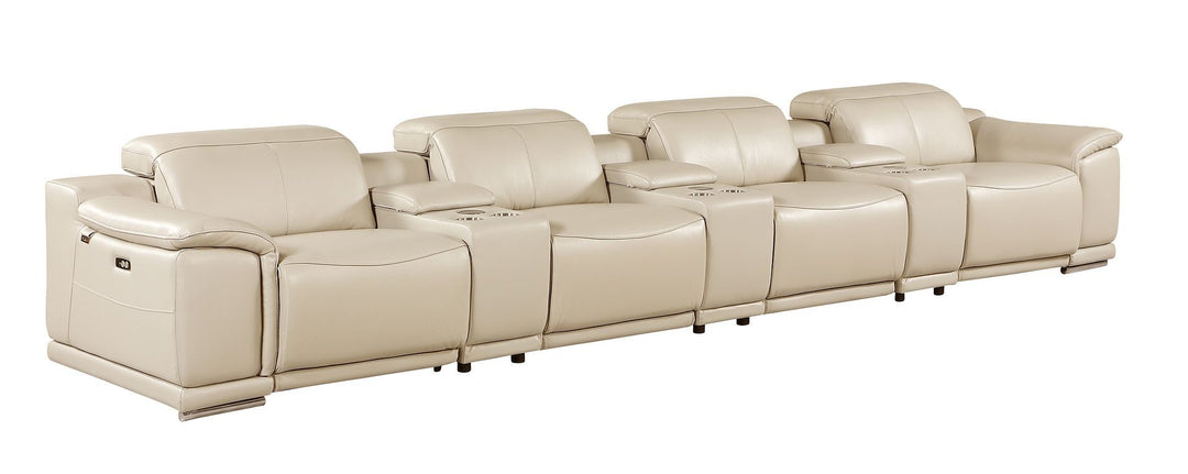 9762 - 7-Piece Italian Top Grain Leather Power Reclining Sofa With 4 Power Recliners - Beige